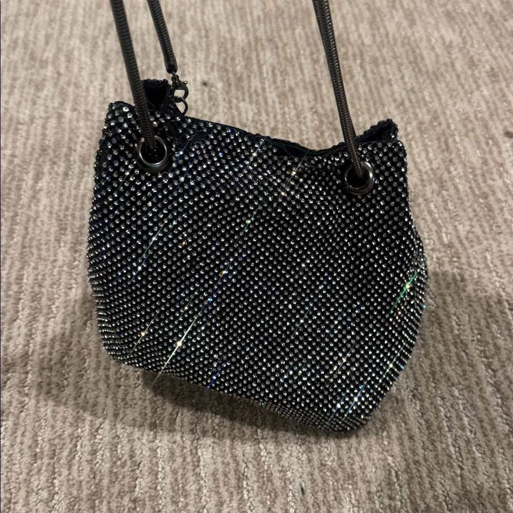 Sparkling Black Rhinestone Drawstring Evening Bag - image 2